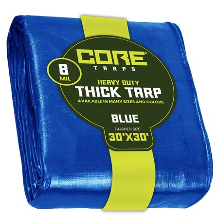 CORE TARPS 30 ft x 0.5 mm H x 30 ft W Heavy Duty 8 Mil Tarp, Blue, Polyethylene CT-405-30X30